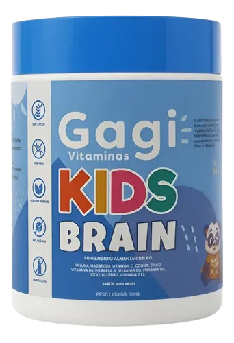 Pote de GAGI Kids Brain, suplemento alimentar em pó sabor morango